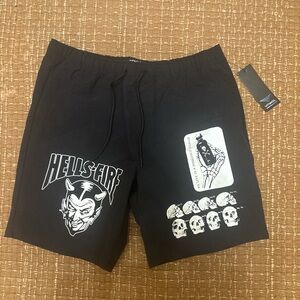 Zumiez Black Hell & Fire Skull Athletic Shorts